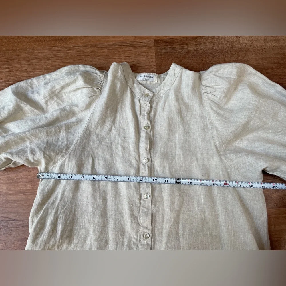 Lanhtropy Bubble Linen dress button down size small natural puff sleeve peasant‎ - Picture 5 of 9